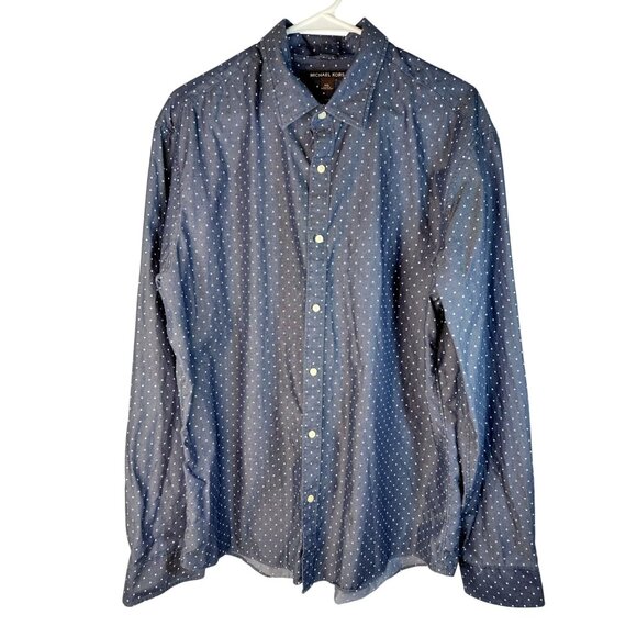 Michael Kors Mens Slim Fit Polka Dot Long Sleeve Button-Up Shirt XXL Blue - Picture 4 of 9